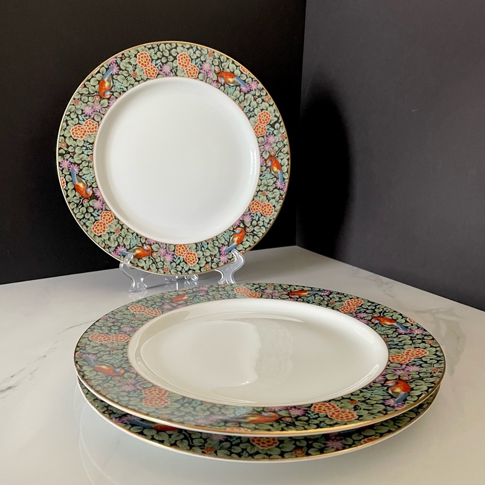 SET of 3 Parrot Bird Floral Dinner Plates - Rosenthal